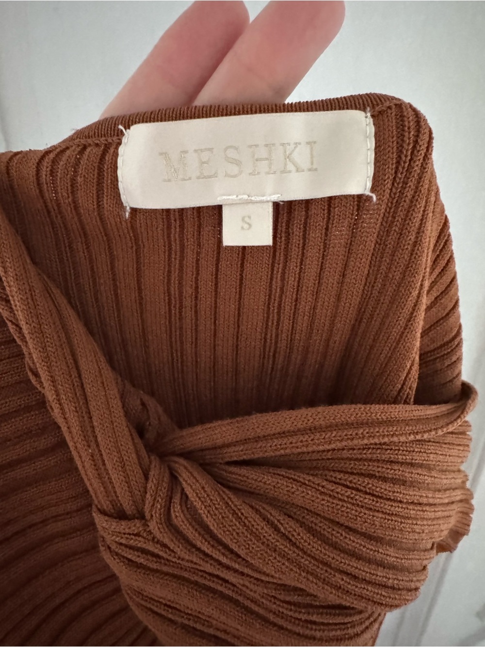 Meshki Ribbed Twist-Front Long Sleeve Dress - Rust - Picture 4 of 4